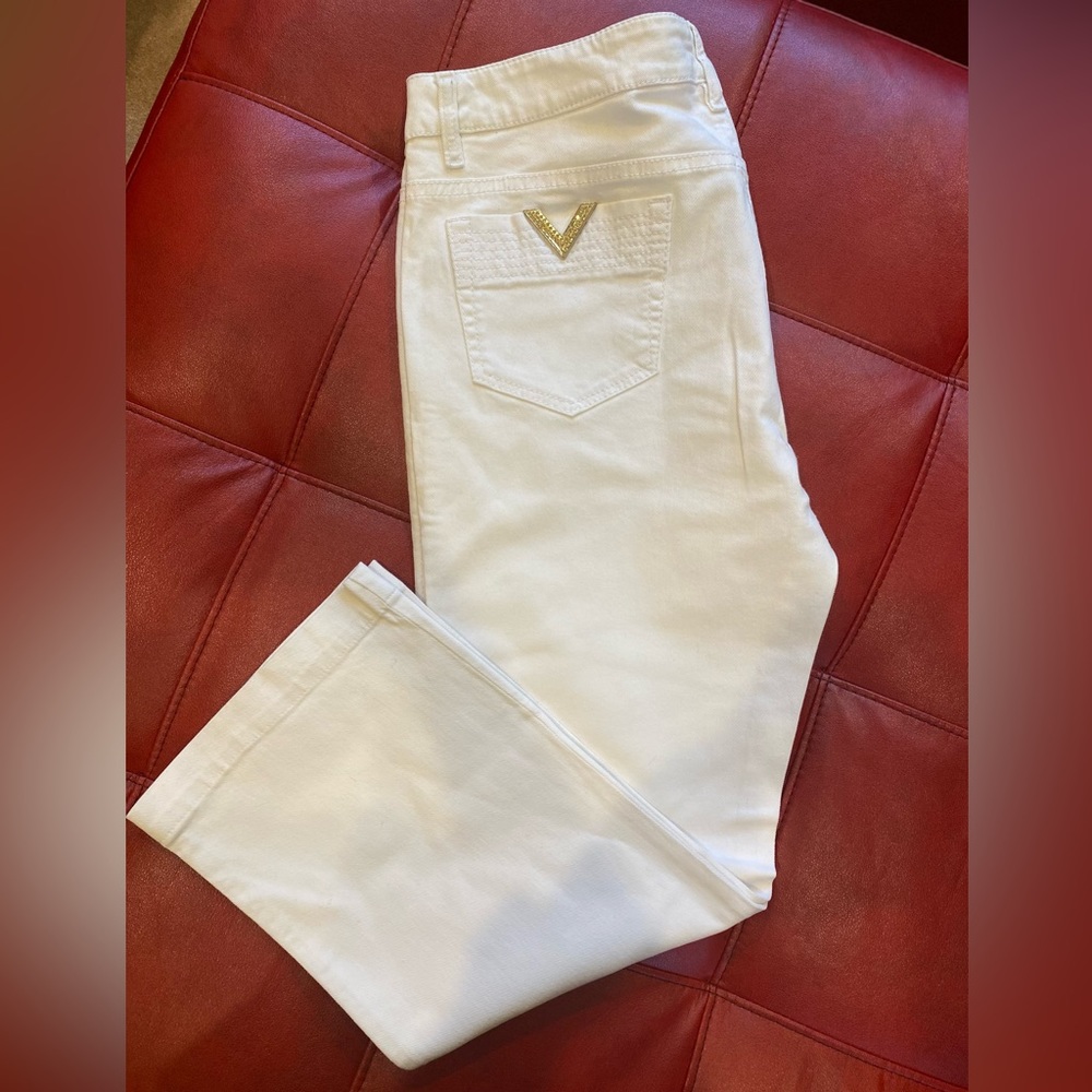 RED VALENTINO White Denim Straight Jeans w/ Gold Metal Design Pockets